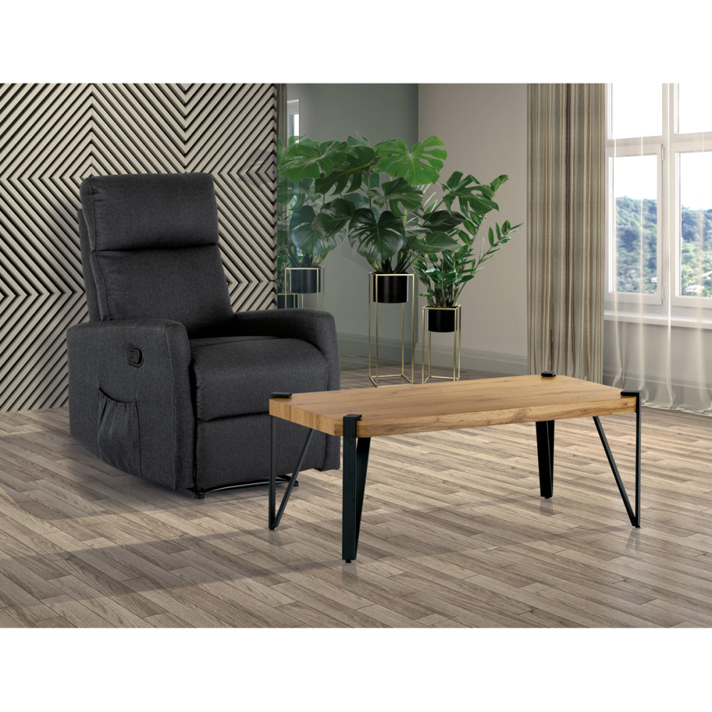 AHG-260 OAK - Konferenční stolek, 110x60x42 cm, deska MDF, dekor divoký dub, kov - černý mat