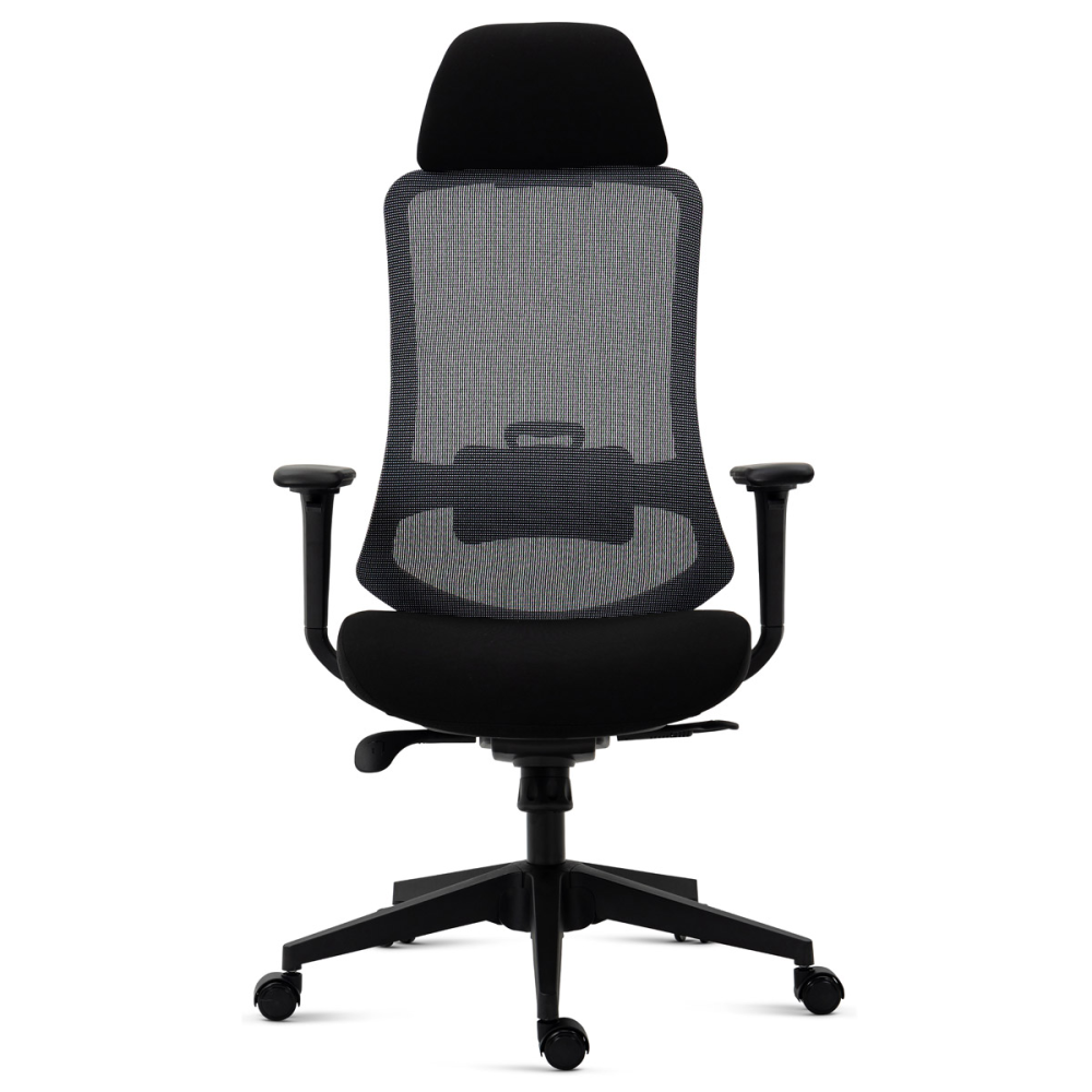KA-V322 BK - Kancelářská židle, černý plast, černá látka, 4D područky, kolečka pro tvrdé povrchy, houpací mechanika s polohovou 