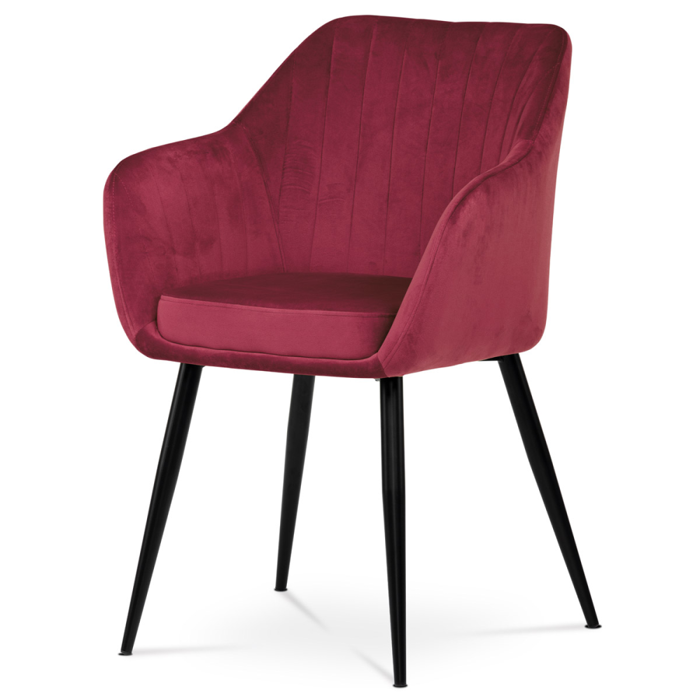 PIKA RED4 - Jídelní židle, potah červená sametová látka, kovové nohy, černý matný lak