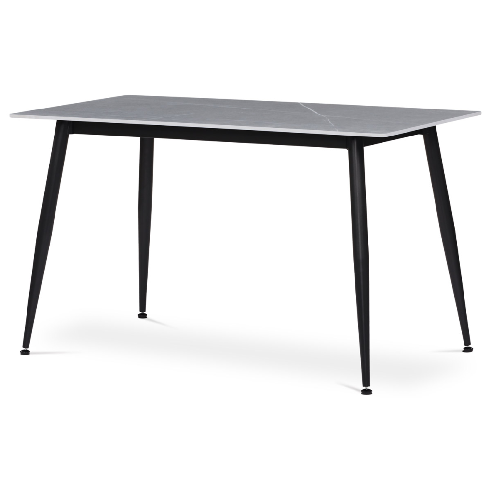 HT-403M GREY - Stůl jídelní 130x70x76 cm, deska slinutý kámen v imitaci matného mramoru, černé kovové nohy