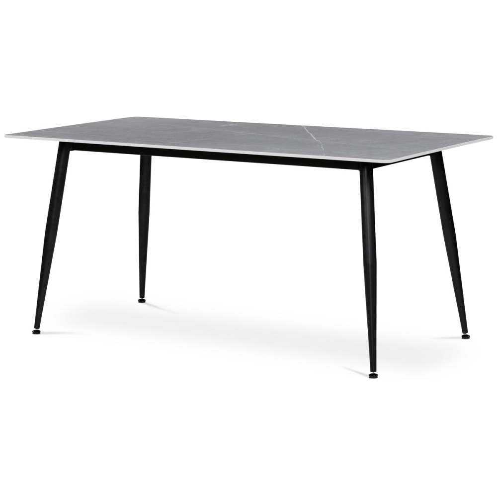 HT-406M GREY - Stůl jídelní 160x90x76 cm, deska slinutý kámen v imitaci matného mramoru, černé kovové nohy