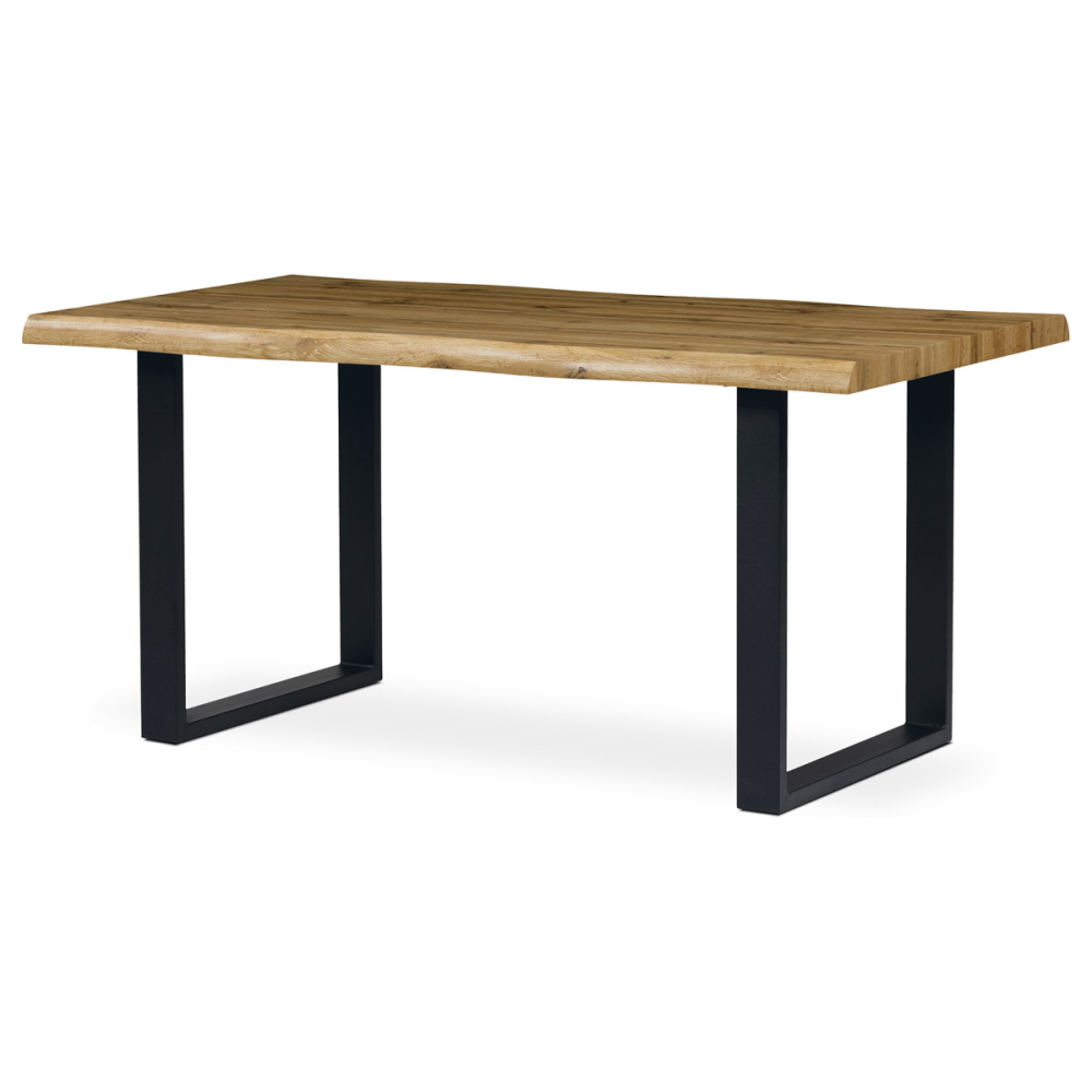 HT-865 OAK - Jídelní stůl, 160x90x77 cm, MDF deska, 3D dekor divoký dub, kov, černý lak