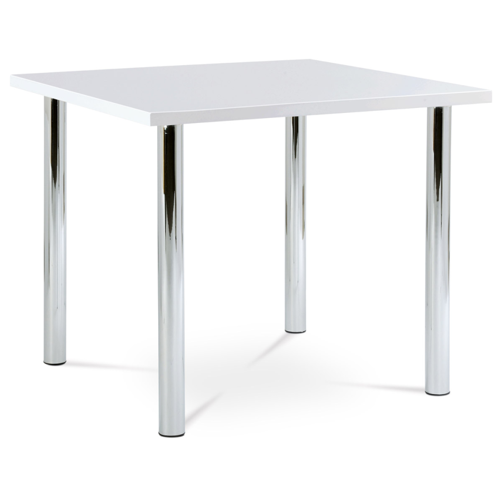 AT-1913B WT - Jídelní stůl 90x90 cm, chrom / vysoký lesk bílý