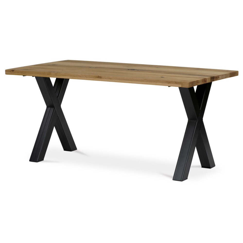 DS-X160 DUB - Stůl jídelní, 160x90x75 cm, masiv dub, kovové podnoží ve tvaru písmene "X" , černý lak