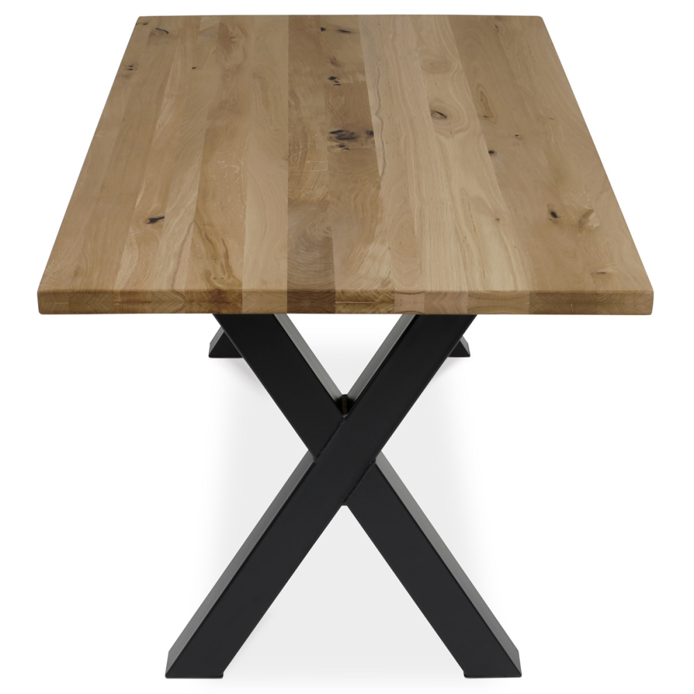 DS-X160 DUB - Stůl jídelní, 160x90x75 cm, masiv dub, kovové podnoží ve tvaru písmene "X" , černý lak