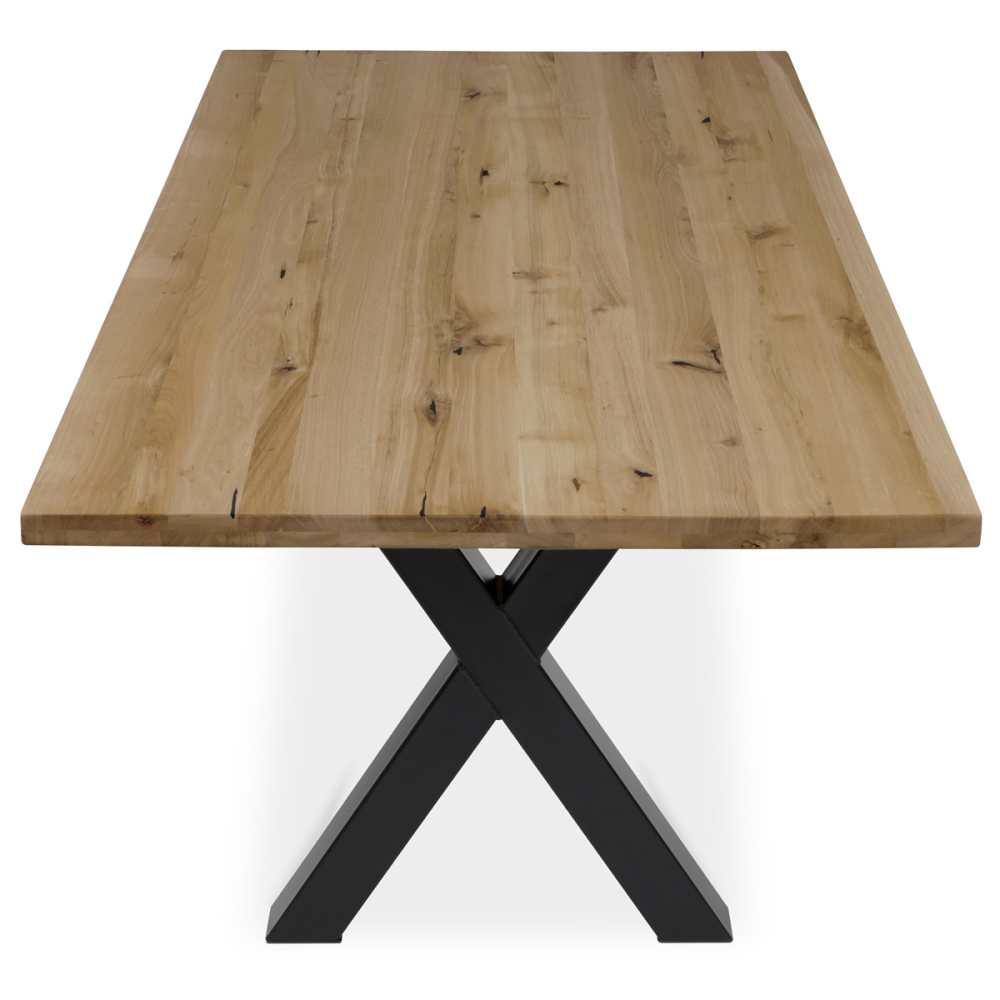 DS-X200 DUB - Stůl jídelní, 200x100x75 cm,masiv dub, kovová noha ve tvaru písmene"X", černý lak