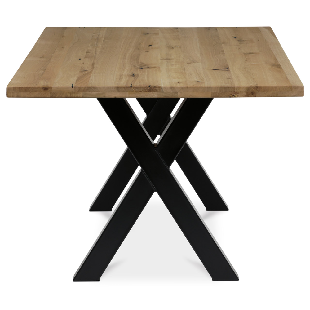 DS-X200 DUB - Stůl jídelní, 200x100x75 cm,masiv dub, kovová noha ve tvaru písmene"X", černý lak