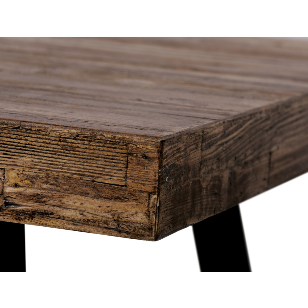 HT-534 PINE - Jídelní stůl, 160x90x76 cm, MDF deska, dýha borovice, kovové nohy, černý lak