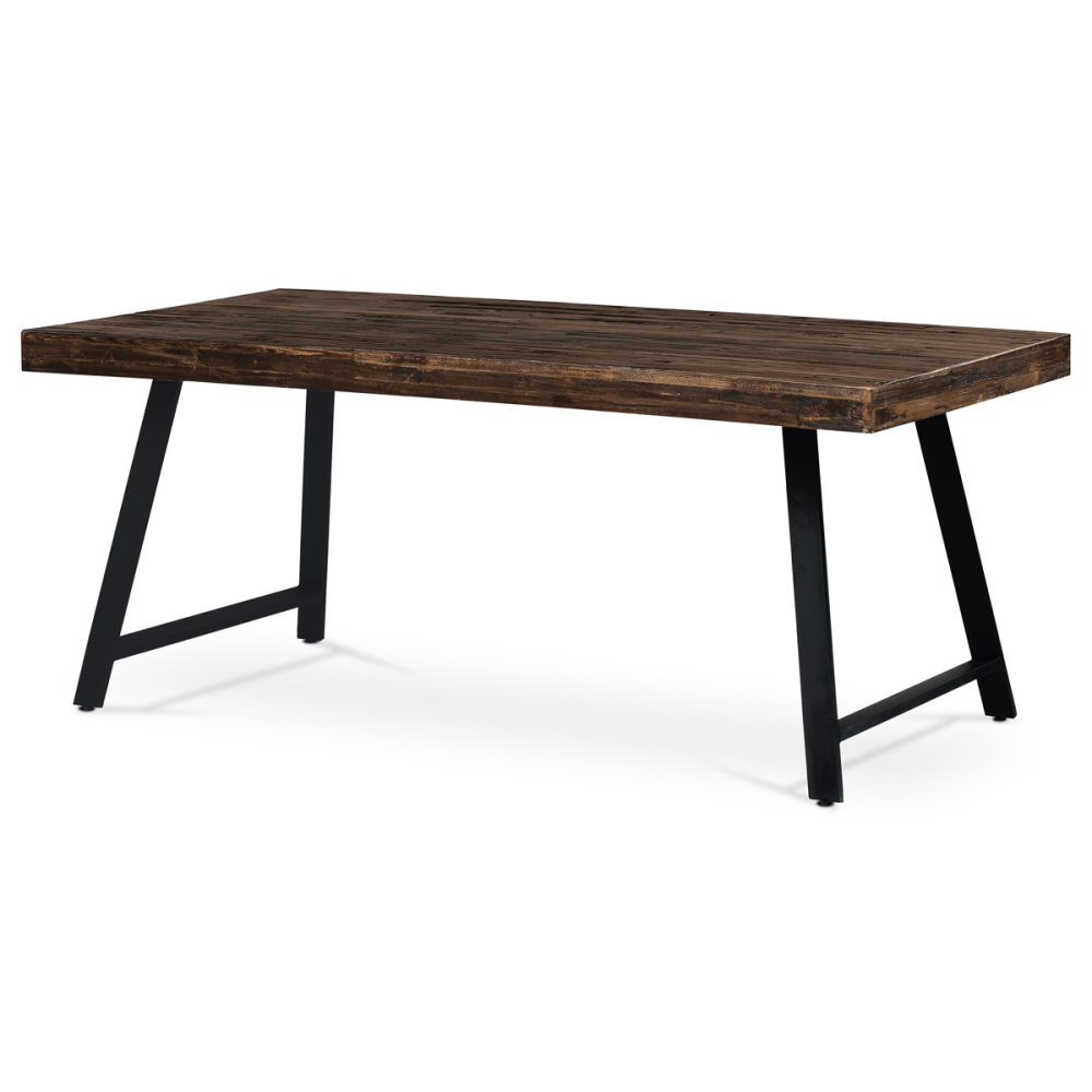 HT-536 PINE - Jídelní stůl, 180x90x76 cm, MDF deska, dýha odstín borovice, kovové nohy, černý lak