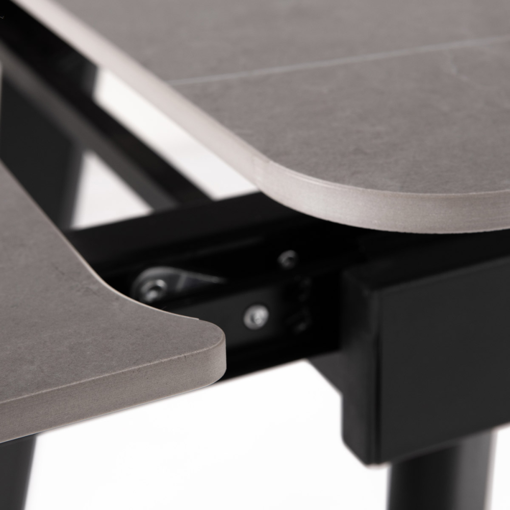 HT-405M GREY - Jídelní stůl 120+30+30x80 cm, keramická deska šedý mramor, kov, černý matný lak