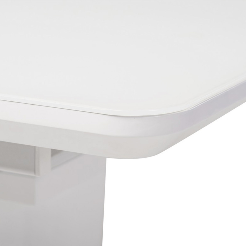 HT-430 WT - Jídelní stůl 110+40x75 cm, bílá 4 mm skleněná deska, MDF, biely matný lak