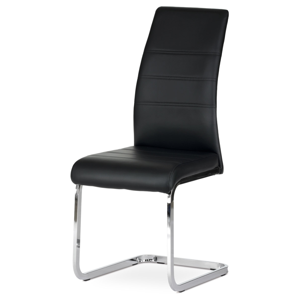 DCL-408 BK - Jídelní židle, potah černá ekokůže, kovová pohupová podnož, lesklý chrom