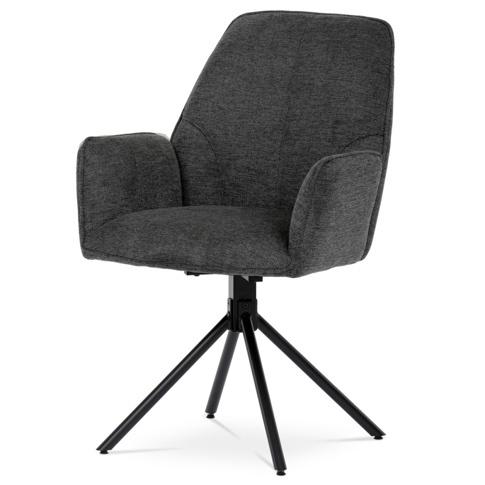 HC-522 GREY2 - Jídelní židle v šedé látce s područkami, otočná s vratným mechanismem - funkce reset, kovové podnoží v černé barv