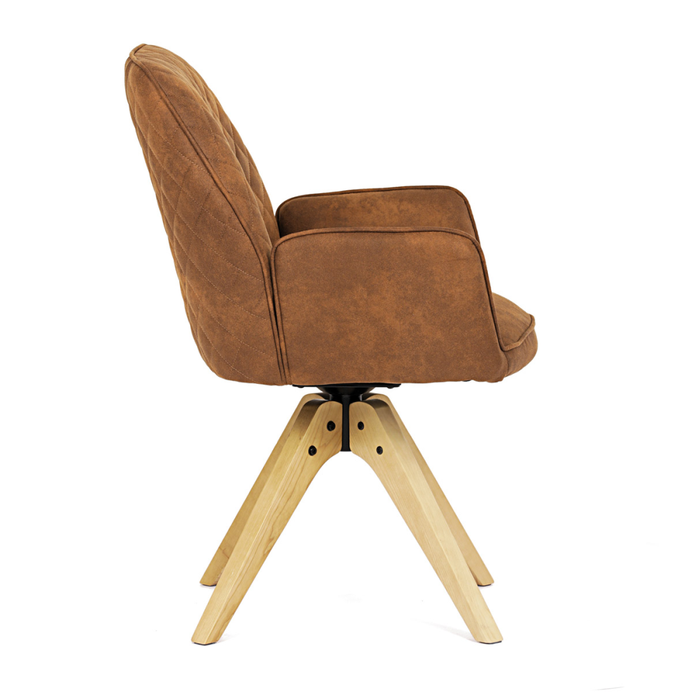 HC-539 BR3 - Židle jídelní s područkami, hnědá látka, dubové nohy, otočná P90°+ L 90° s vratným mechanismem - funkce reset