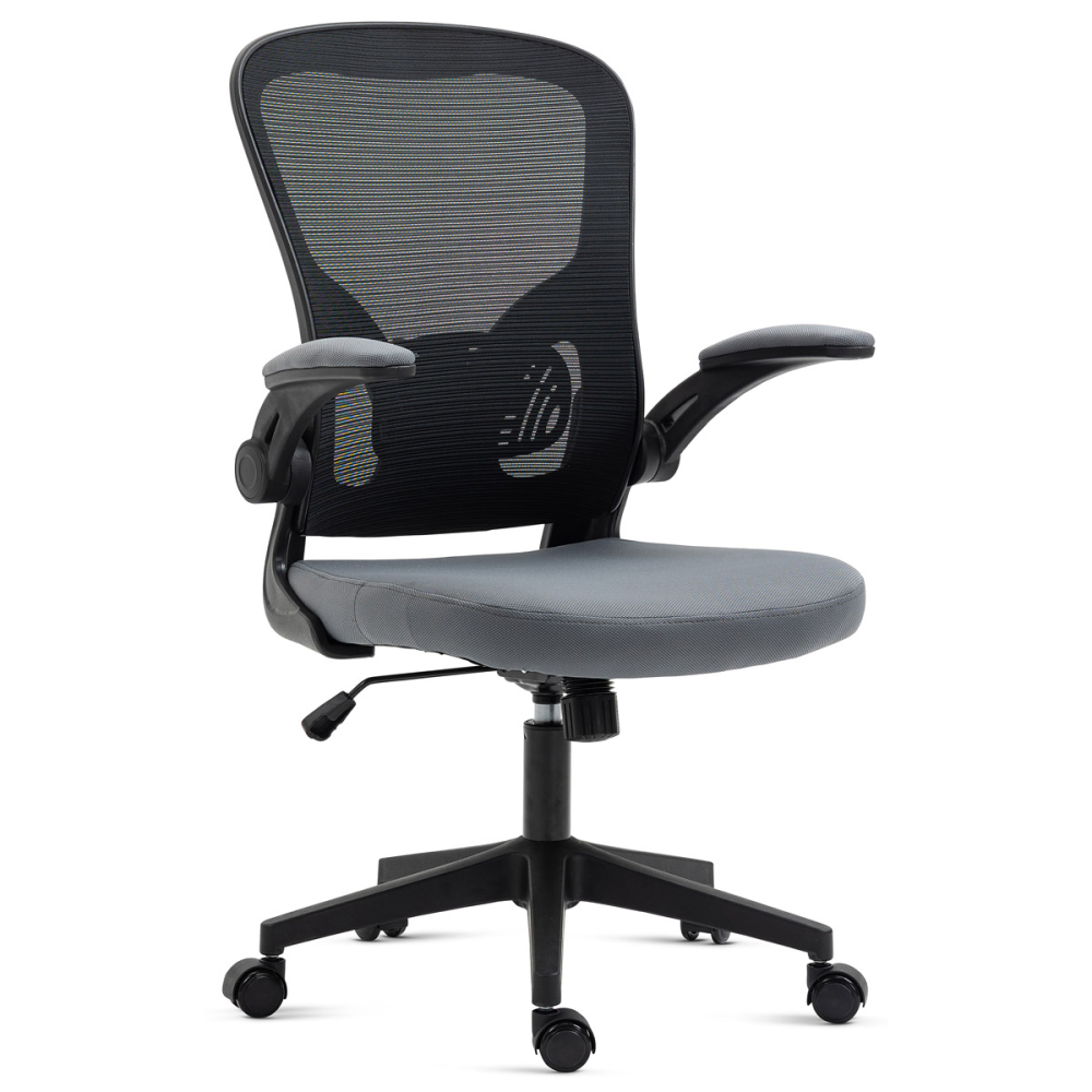 KA-V318 GREY - Kancelářská židle, černý plast, šedá látka, sklápěcí područky, kolečka pro tvrdé podlahy