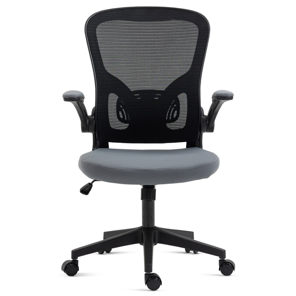 KA-V318 GREY - Kancelářská židle, černý plast, šedá látka, sklápěcí područky, kolečka pro tvrdé podlahy