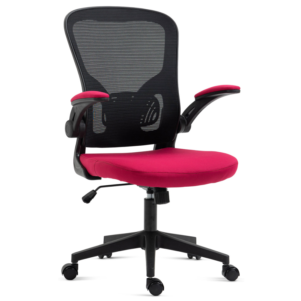 KA-V318 RED - Kancelářská židle, černý plast, červená látka, sklápěcí područky, kolečka pro tvrdé podlahy