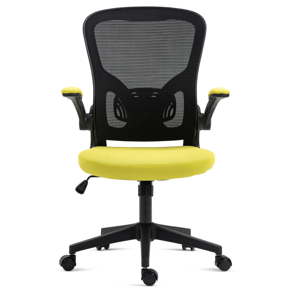 KA-V318 YEL - Kancelářská židle, černý plast, žlutá látka, sklápěcí područky, kolečka pro tvrdé podlahy