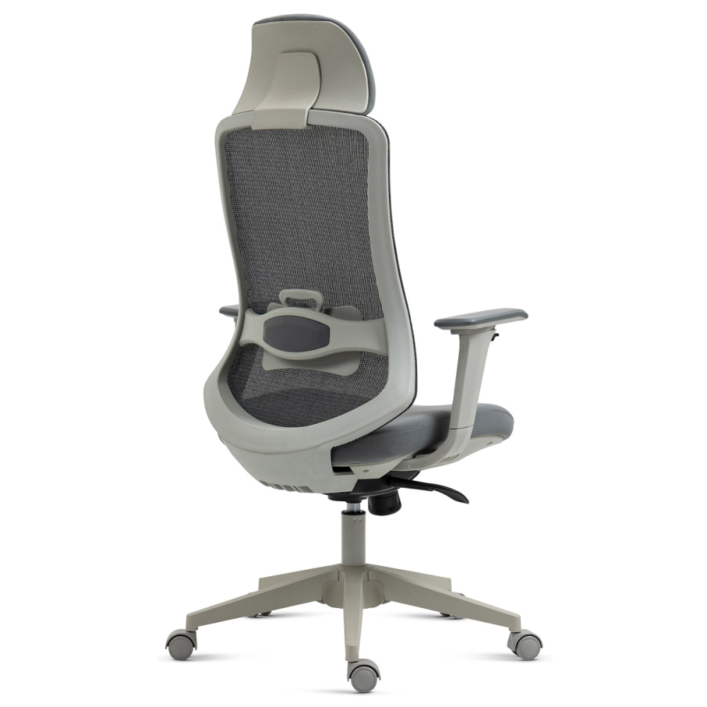 KA-V321 GREY - Kancelářská židle, šedý plast, šedá průžná látka a mesh, 4D područky, kolečka pro tvrdé podlahy, multifunkční mec