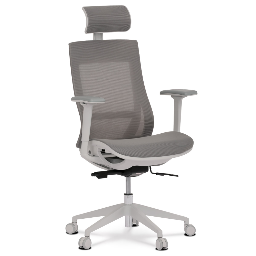 KA-W004 GREY - Kancelářská židle, šedá látka, plastový kříž, 3D područky, kolečka pro tvrdé podlahy