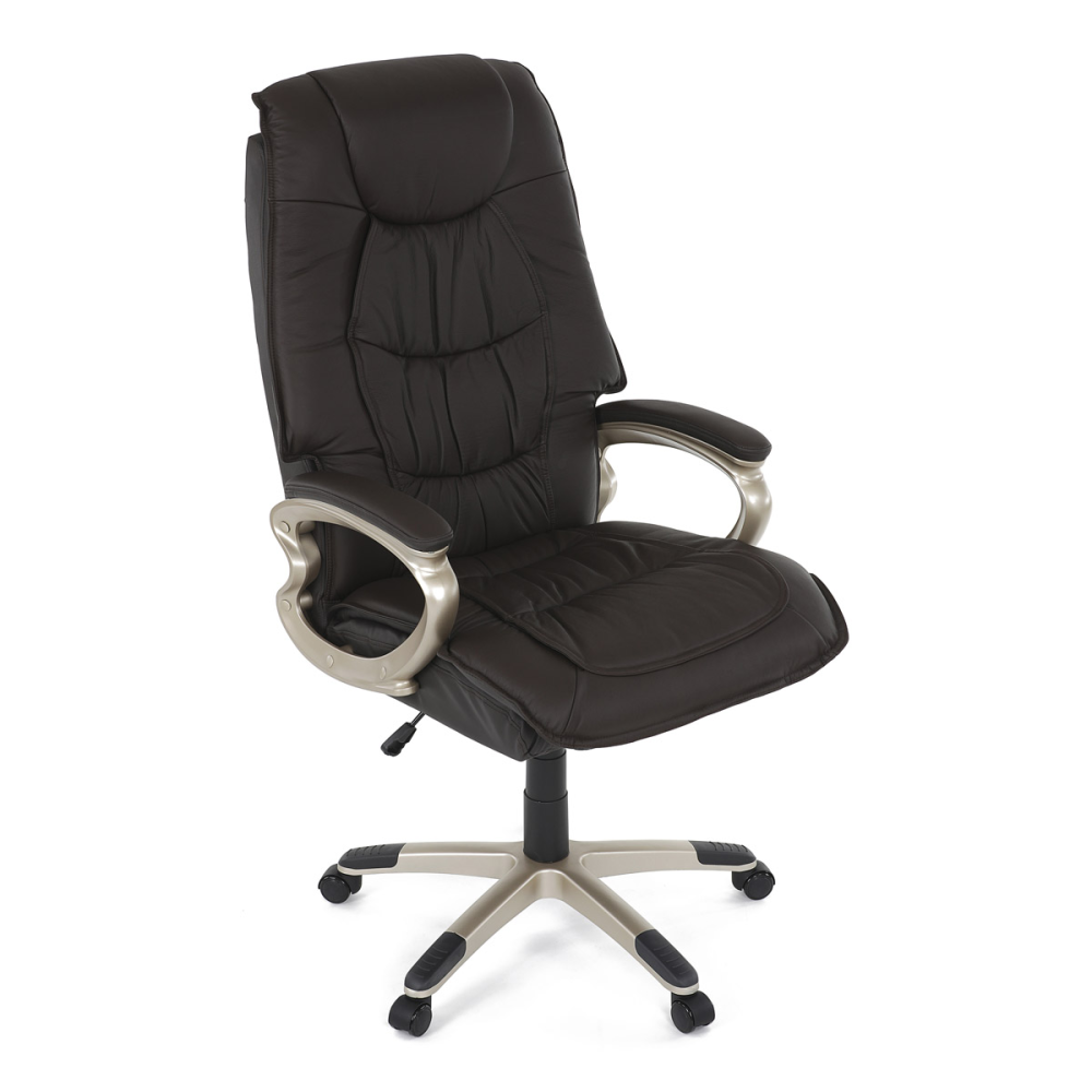 KA-Y293 BR - Kancelářská židle, tmavě hnedá kůže, plast v barvě champagne, kolečka pro tvrdé podlahy