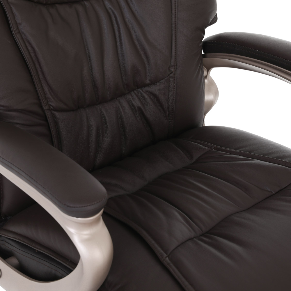 KA-Y293 BR - Kancelářská židle, tmavě hnedá kůže, plast v barvě champagne, kolečka pro tvrdé podlahy