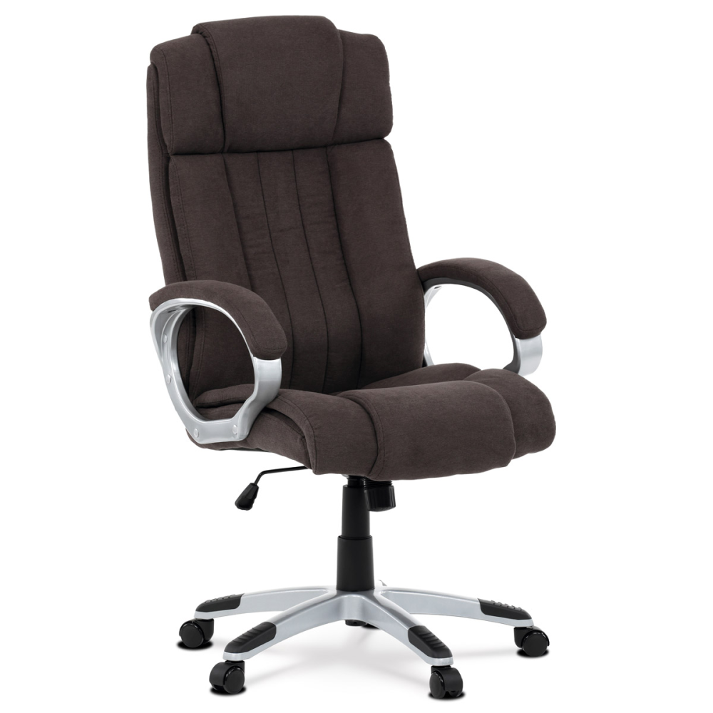 KA-L632 BR2 - Kancelářská židle, plast ve stříbrné barvě, hnědá látka, kolečka pro tvrdé podlahy
