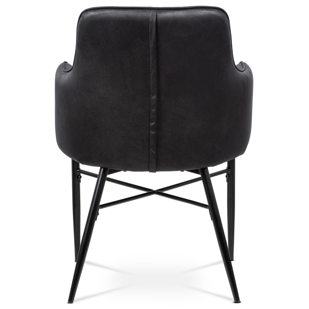 AC-9990 BK3 - Jídelní židle, potah černá látka v dekoru vintage kůže, kovová čtyřnohá podnož,