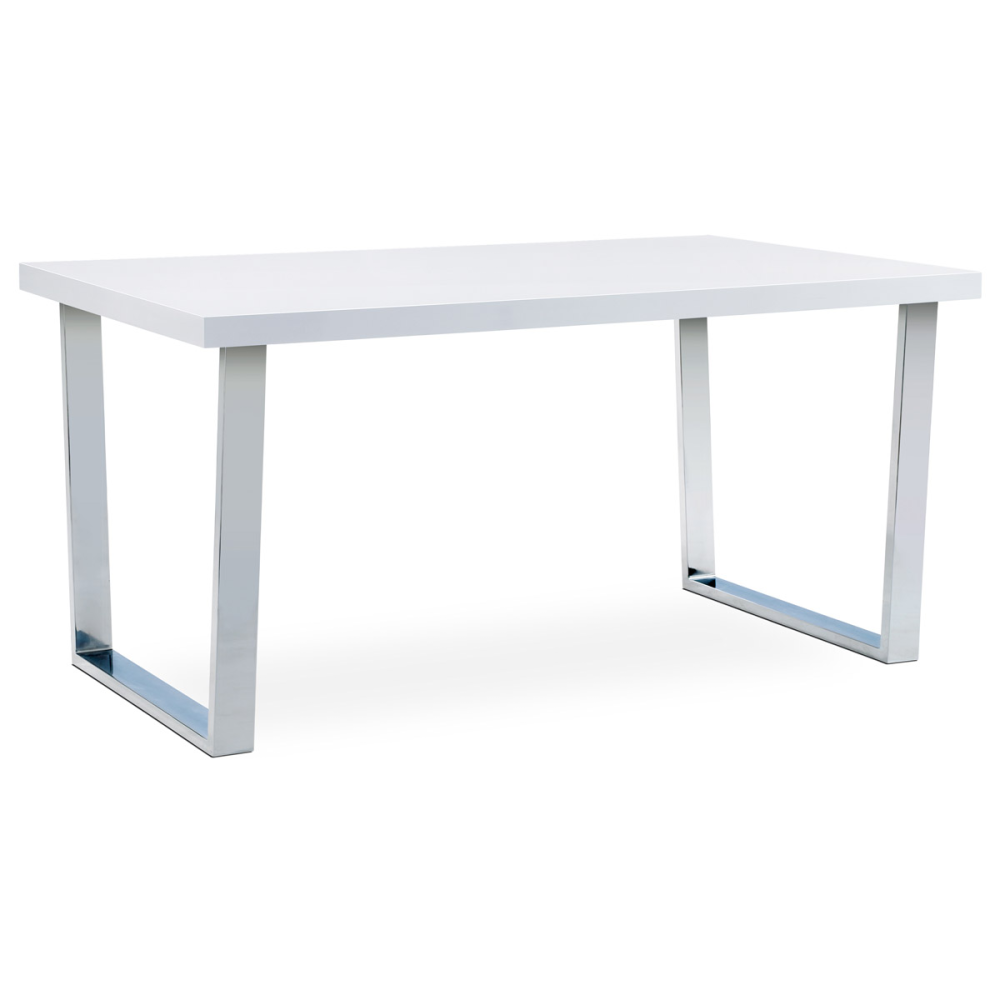 AT-2088 WT - Jídelní stůl 150x90 cm, MDF deska, bílý vysoký lesk, chromovaná podnož