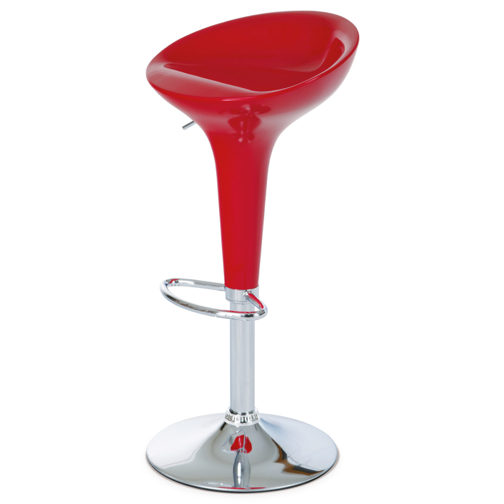 AUB-9002 RED - Barová židle, červený plast, chromová podnož, výškově nastavitelná