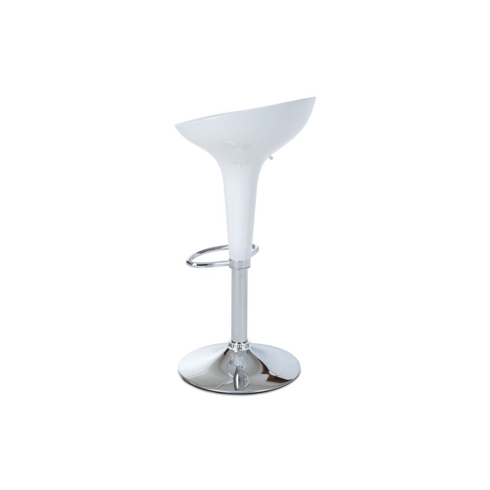 AUB-9002 WT - Barová židle, bílý plast, chromová podnož, výškově nastavitelná