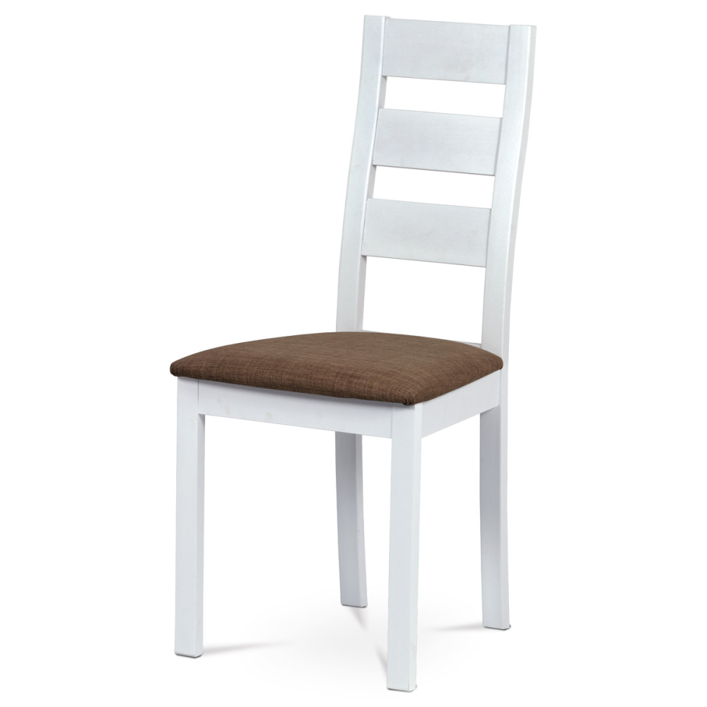 BC-2603 WT - Jídelní židle, masiv buk, barva bílá, látkový hnědý potah