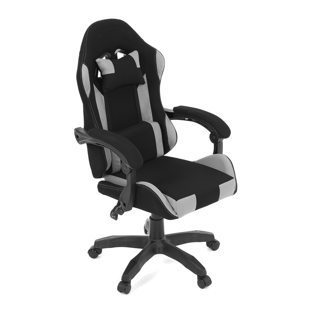 KA-R209 GREY - Herní křeslo, synchronní mechanismus, černá a šedá látka, plast. kříž