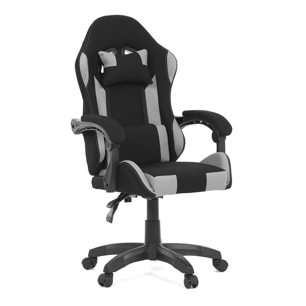 KA-R209 GREY - Herní křeslo, synchronní mechanismus, černá a šedá látka, plast. kříž