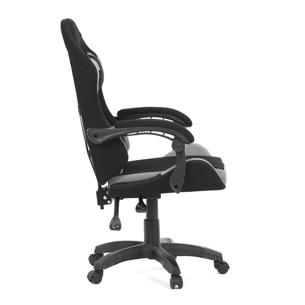 KA-R209 GREY - Herní křeslo, synchronní mechanismus, černá a šedá látka, plast. kříž