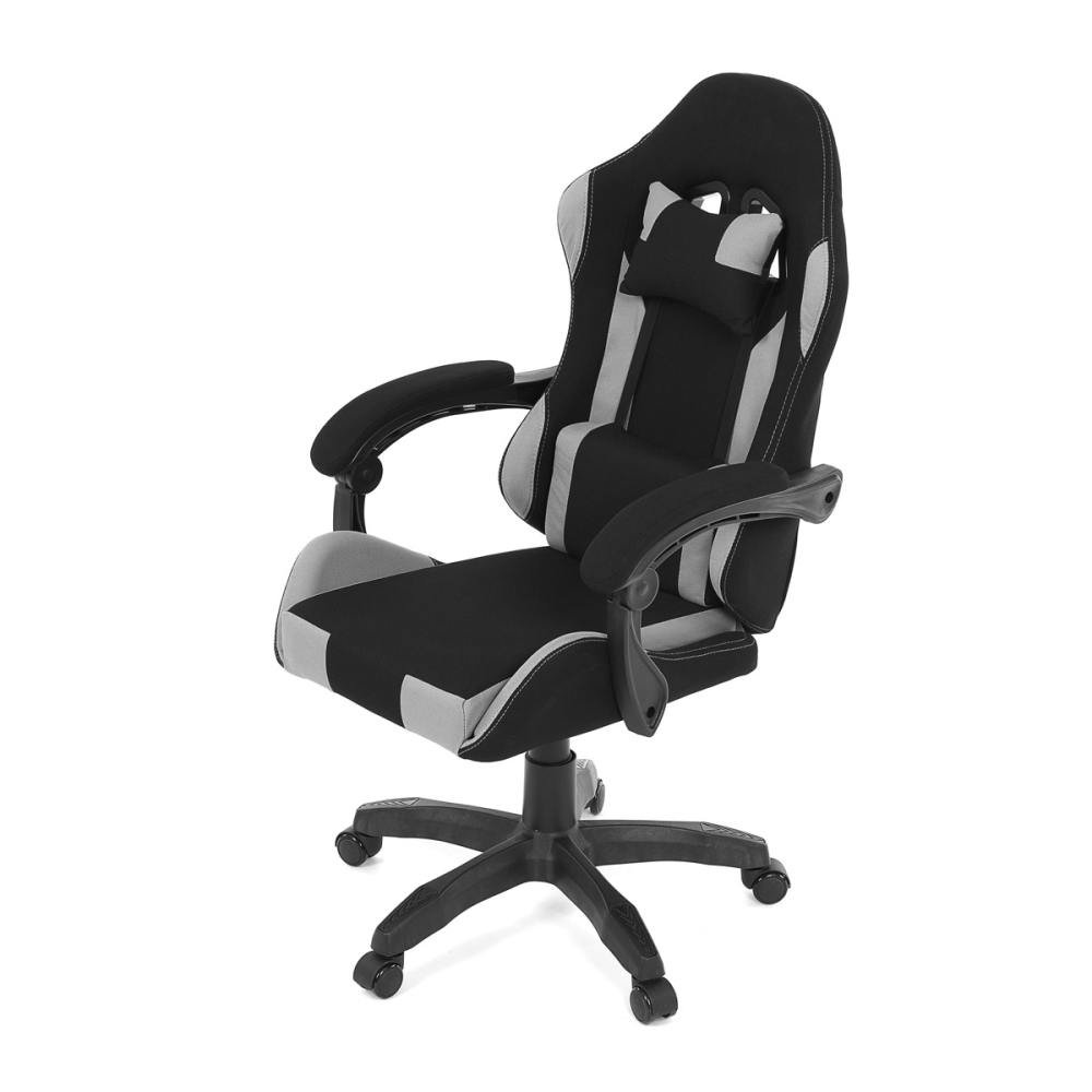 KA-R209 GREY - Herní křeslo, synchronní mechanismus, černá a šedá látka, plast. kříž
