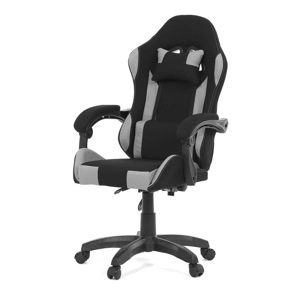 KA-R209 GREY - Herní křeslo, synchronní mechanismus, černá a šedá látka, plast. kříž