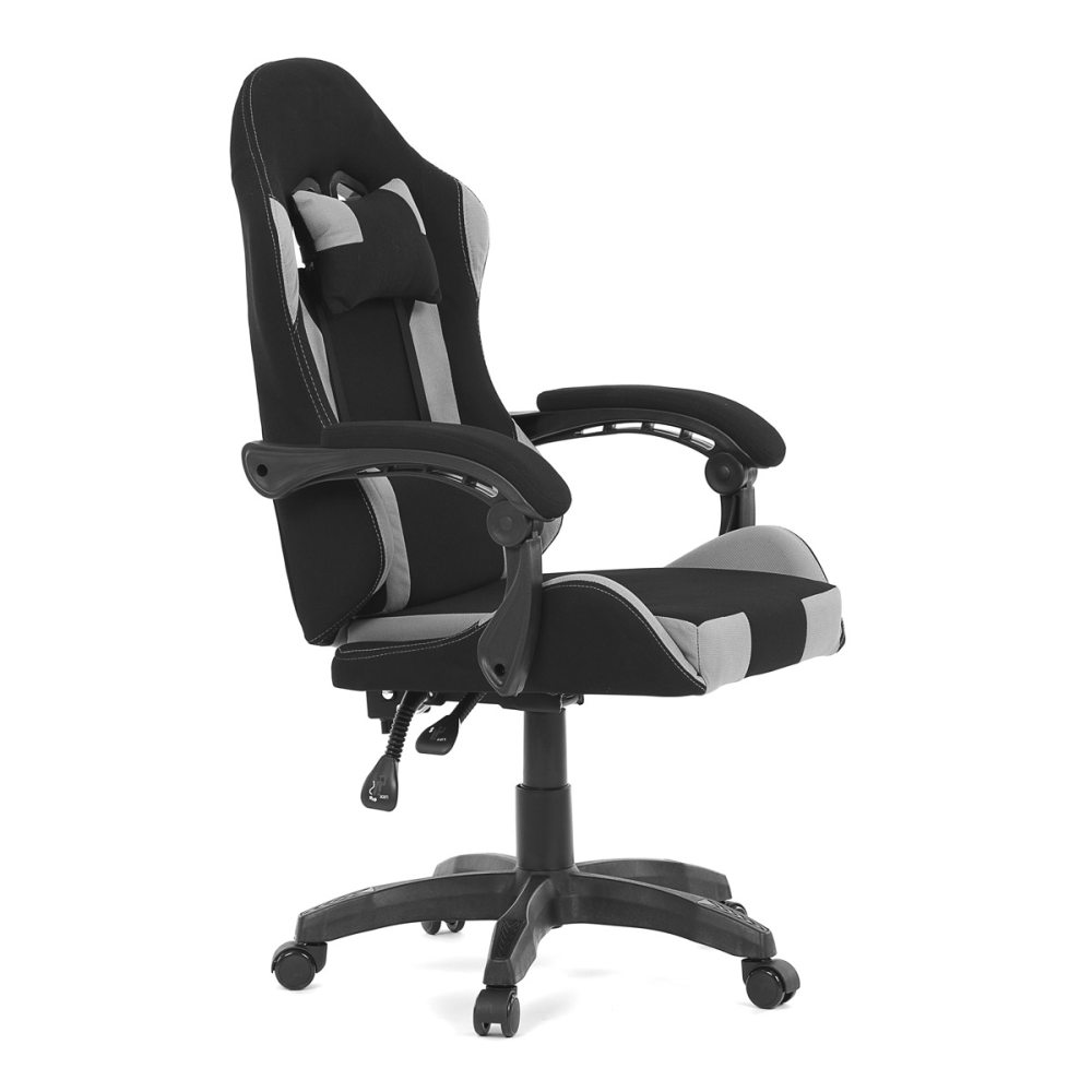 KA-R209 GREY - Herní křeslo, synchronní mechanismus, černá a šedá látka, plast. kříž