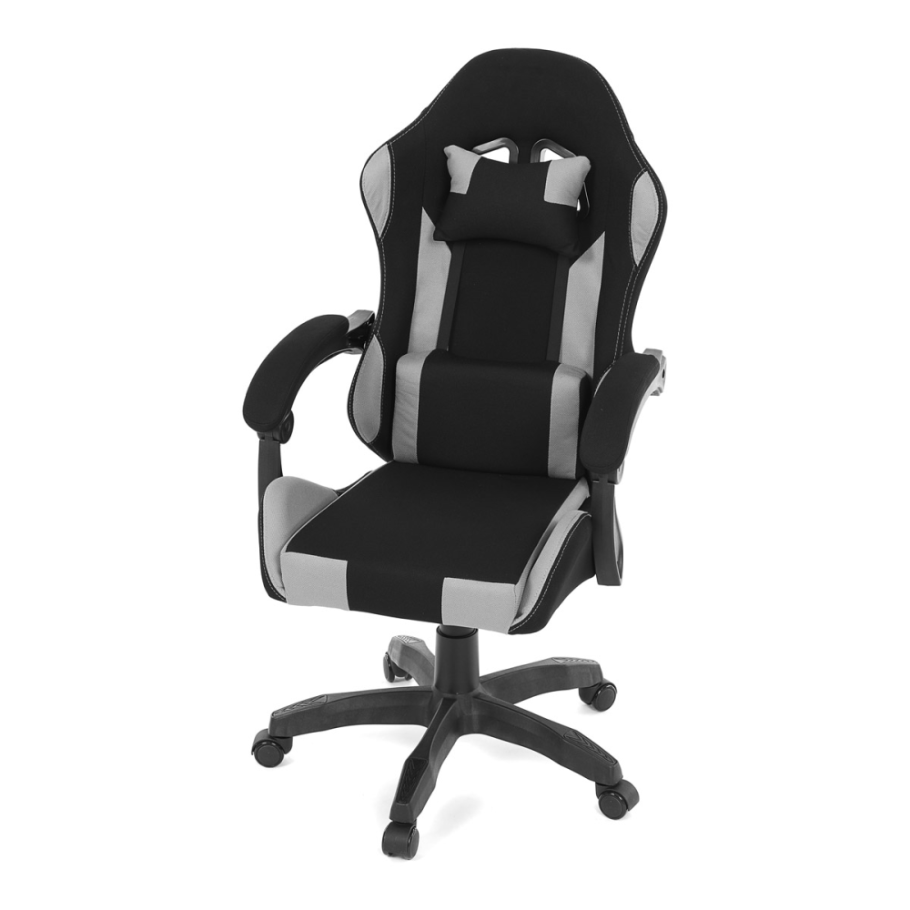 KA-R209 GREY - Herní křeslo, synchronní mechanismus, černá a šedá látka, plast. kříž