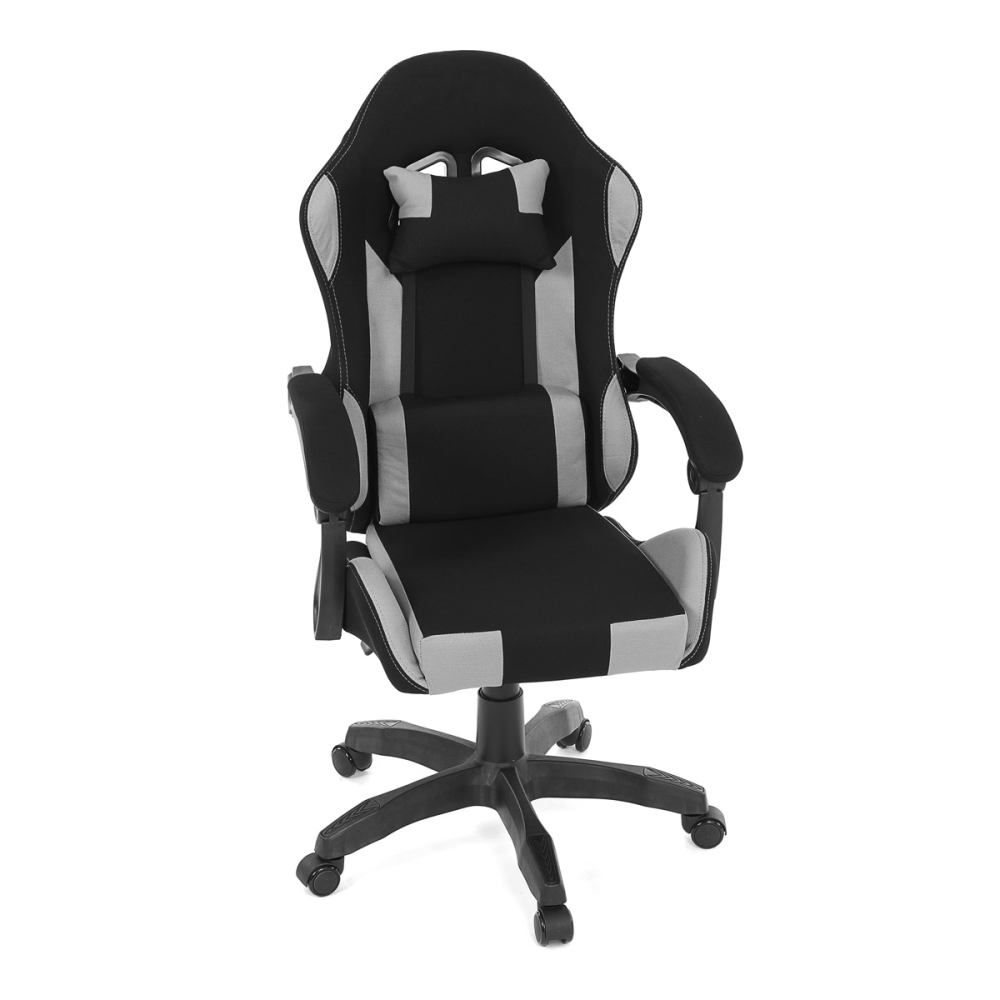 KA-R209 GREY - Herní křeslo, synchronní mechanismus, černá a šedá látka, plast. kříž