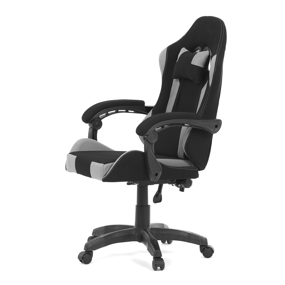 KA-R209 GREY - Herní křeslo, synchronní mechanismus, černá a šedá látka, plast. kříž