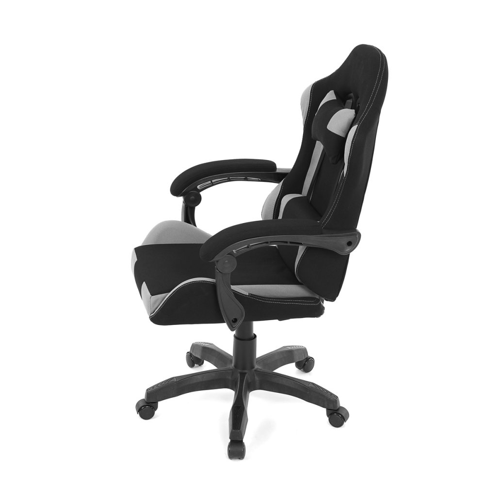 KA-R209 GREY - Herní křeslo, synchronní mechanismus, černá a šedá látka, plast. kříž