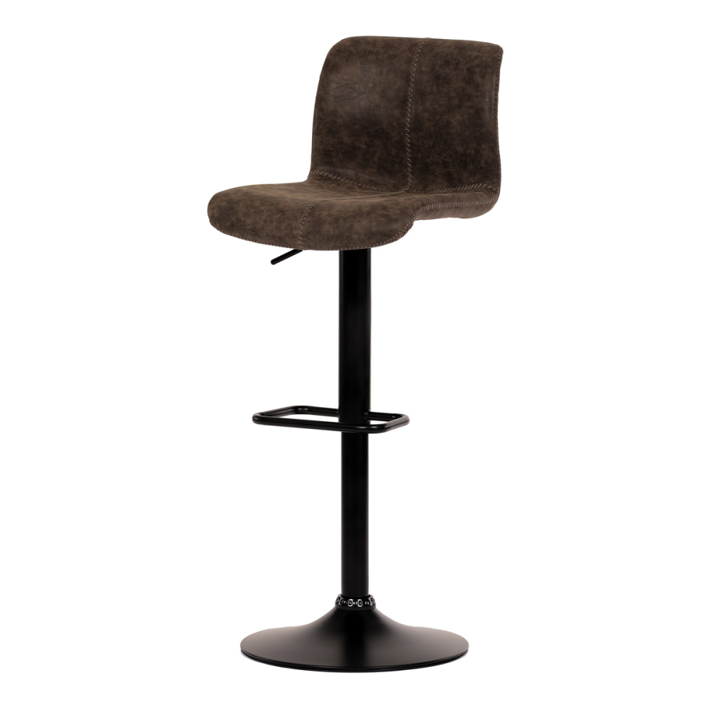 AUB-806 BR3 - Židle barová, hnědá látka v imitaci broušené kůže, černá podnož, výškově stavitelná
