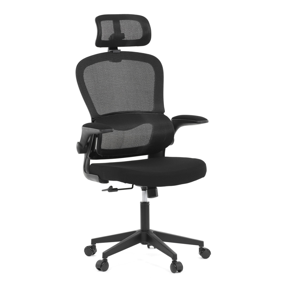 KA-E530 BK - Židle kancelářská, černý mesh, černý plast, nastavitelný podhlavník, bederní opěrka