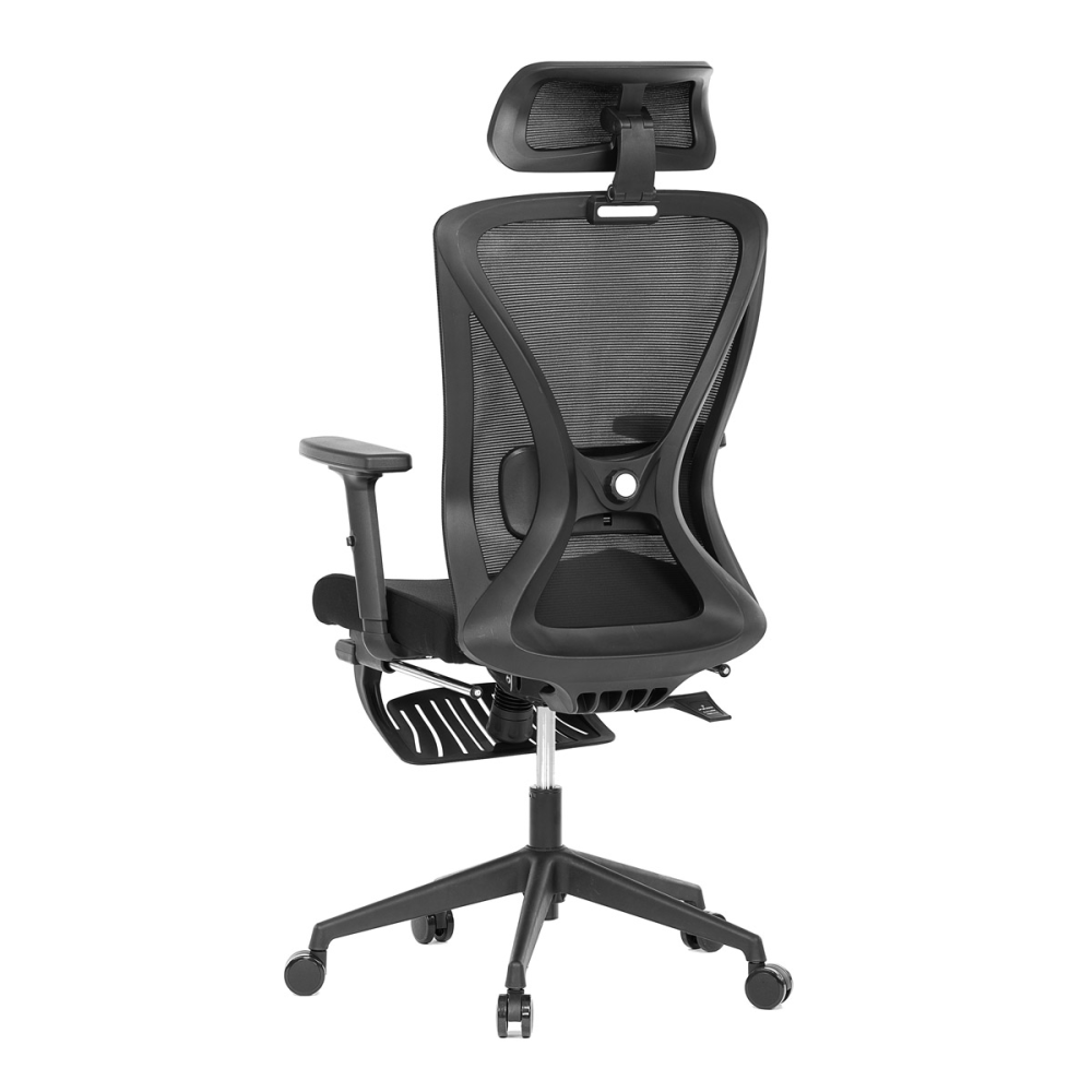 KA-S257 BK - Židle kancelářská, černá MESH, plastový kříž, opěrka nohou, posuvný sedák, 2D područky