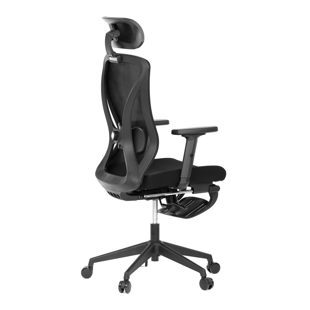 KA-S257 BK - Židle kancelářská, černá MESH, plastový kříž, opěrka nohou, posuvný sedák, 2D područky