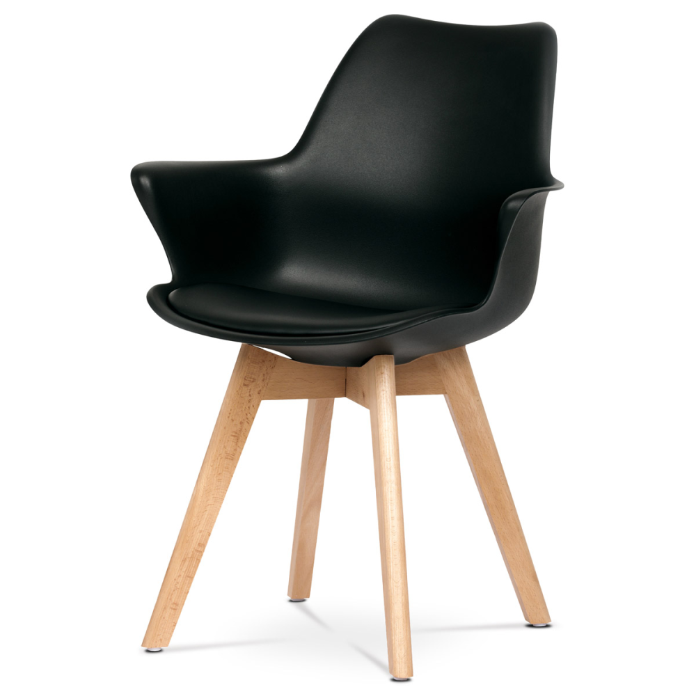 CT-771 BK - Židle jídelní, černá plastová skořepina, sedák ekokůže, nohy masiv přírodní buk