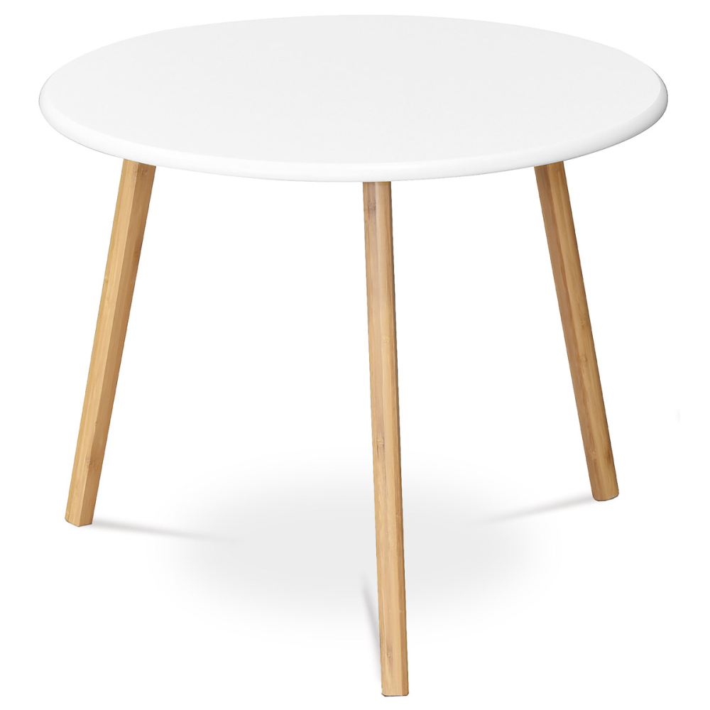 AF-1144 WT - Stůl konferenční 60x60x50 cm,  MDF bílá deska,  nohy bambus přírodní odstín