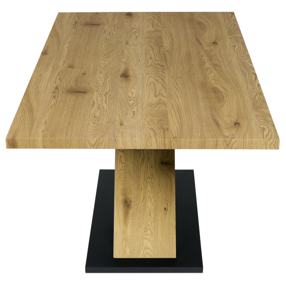 AT-3018 OAK - Jídelní stůl 160x90x76 cm, deska s dekorem dub, černá kovová podstava