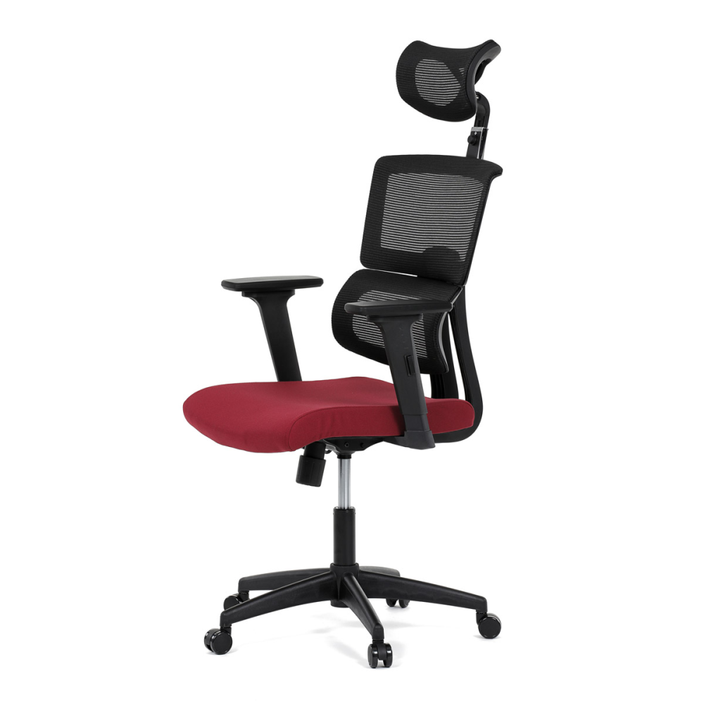 KA-B1025 BOR - Kancelářská židle, potah bordó látka a černá síťovina MESH, houpací mech.